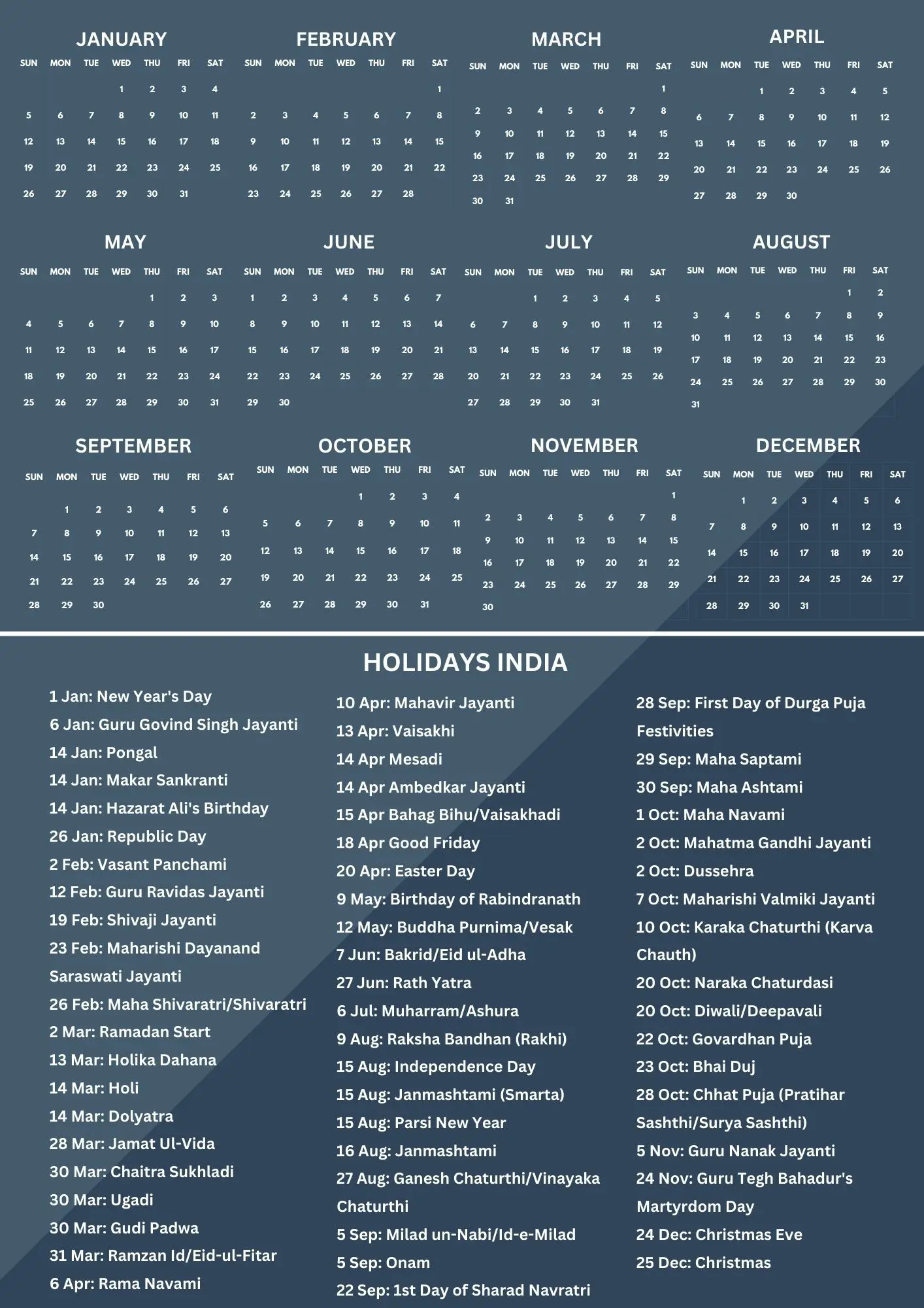 2025 Calendar Design With Holidays